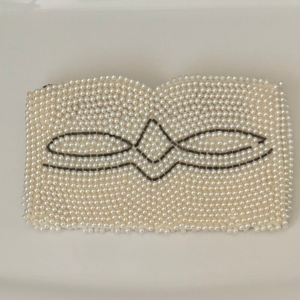 VINTAGE CLUTCH COIN PURSE BAG BEADED FAUX PEARL "BAGS BY SUSAN" JAPAN